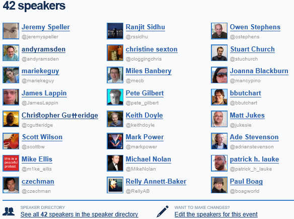 Speaker list (partial) for IWMW 2010