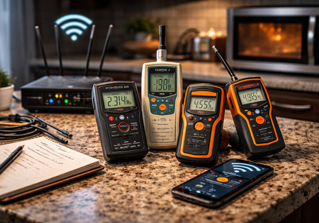 EMF meter testing station in the kitchen