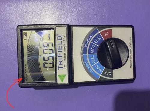 Trifield TF2 display peaked out during facing left orientation test at three feet from router